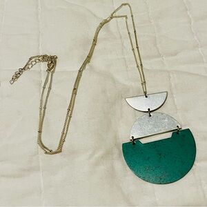 Geometric Pendant Necklace in Green and Silver